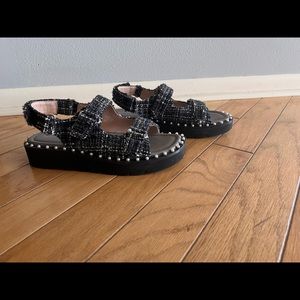 Stuart Weitzman | Shoes | Stuart Weitzman Zoe Lift Embellished Tweed  Sandals | Poshmark